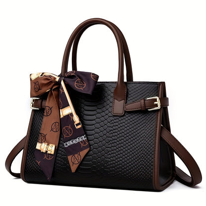 Amelia - Sac Tote En Cuir Crocodile Classique Avec Décor En Foulard Pour Femmes