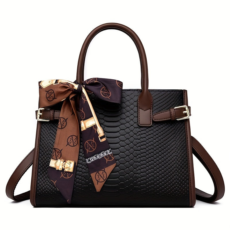 Amelia - Sac Tote En Cuir Crocodile Classique Avec Décor En Foulard Pour Femmes