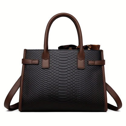 Amelia - Sac Tote En Cuir Crocodile Classique Avec Décor En Foulard Pour Femmes