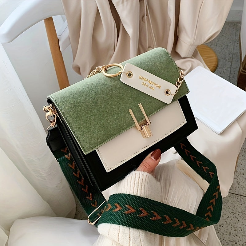 Nora - Sac Carré À Rabat Tendance En Simili Cuir Avec Chaîne Décorative Pour Femmes